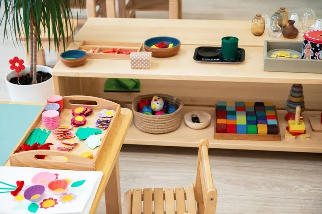 A Montessori classroom arranged with hands-on learning materials